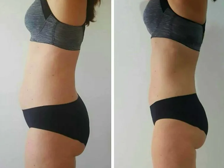 Christine voor en na haar training bij FastFit Mechelen